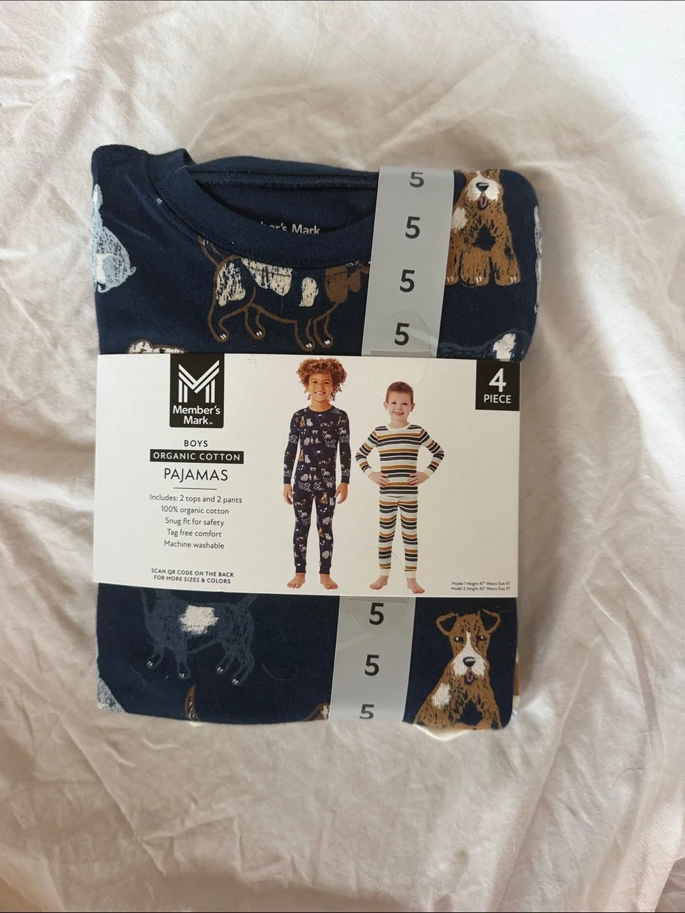 Member's Mark Boys Navy Dog Print Organic Cotton Pajama Set
